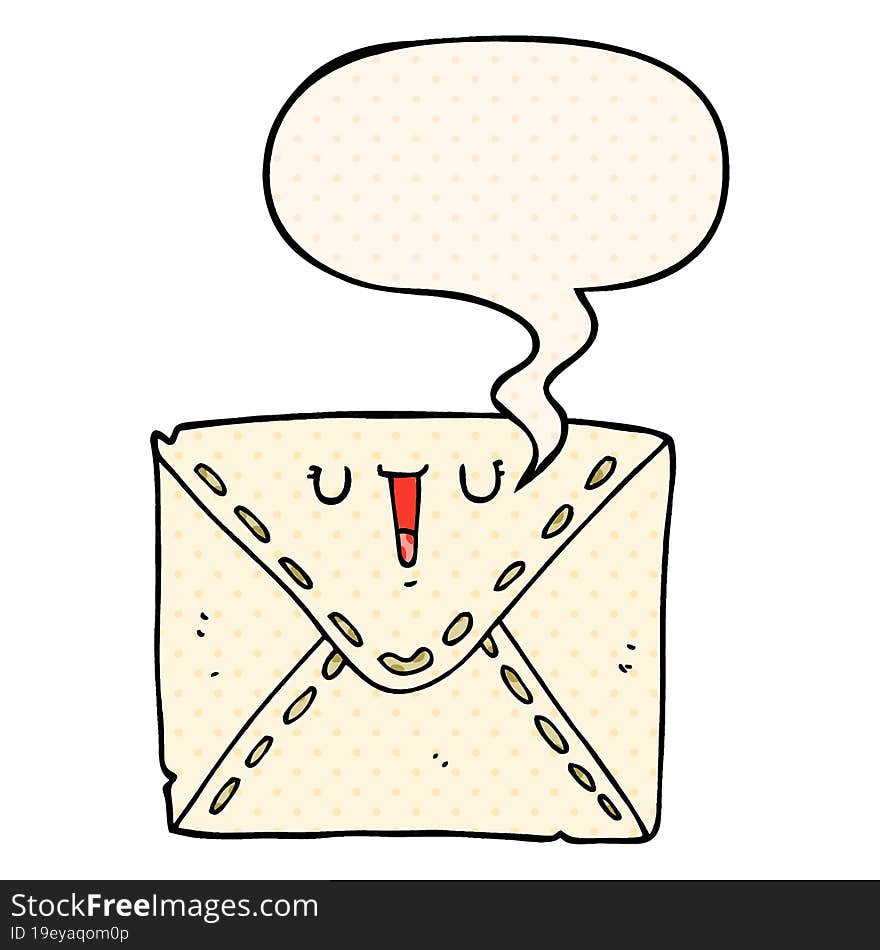 cartoon envelope and speech bubble in comic book style