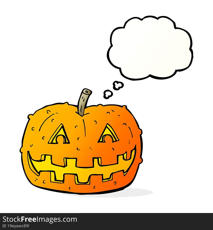 cartoon pumpkin with thought bubble