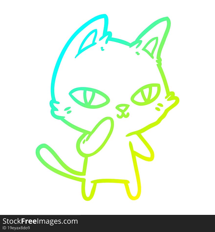 Cold Gradient Line Drawing Cartoon Cat Staring