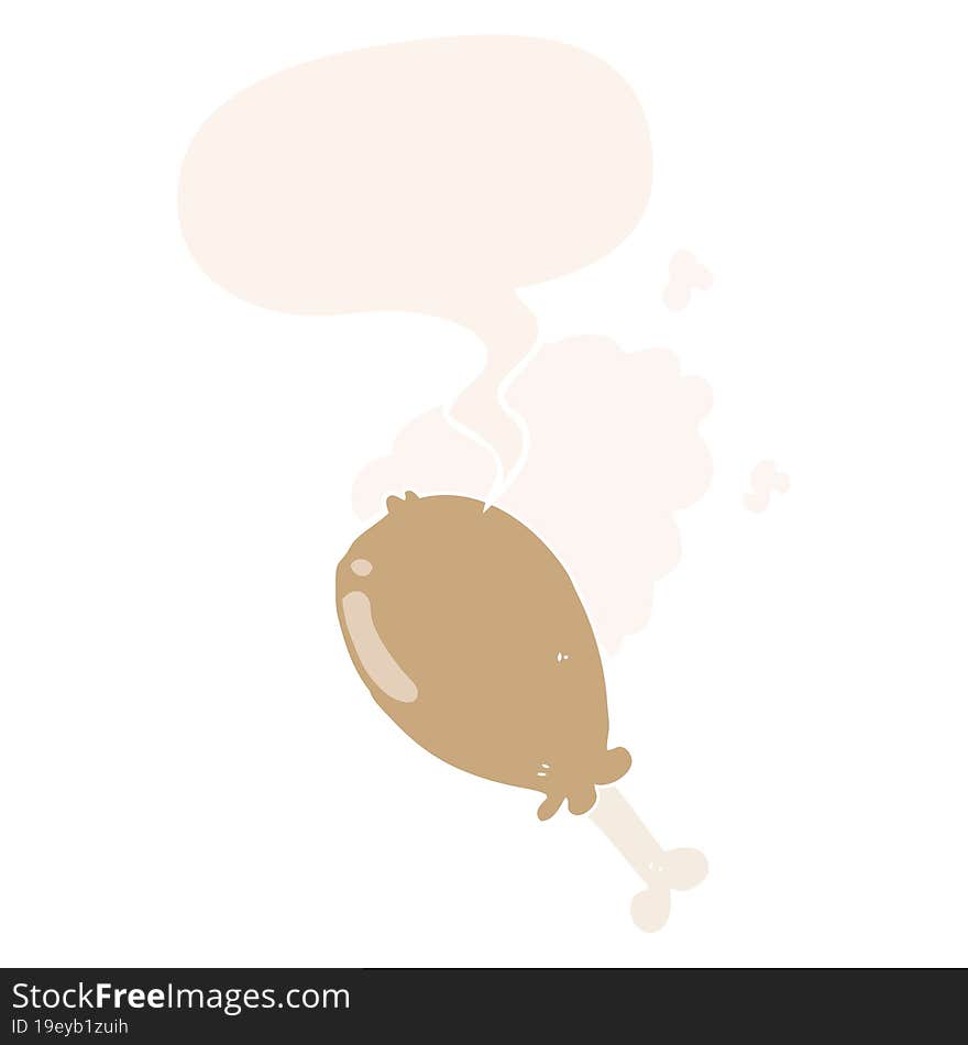 cartoon chicken leg and speech bubble in retro style