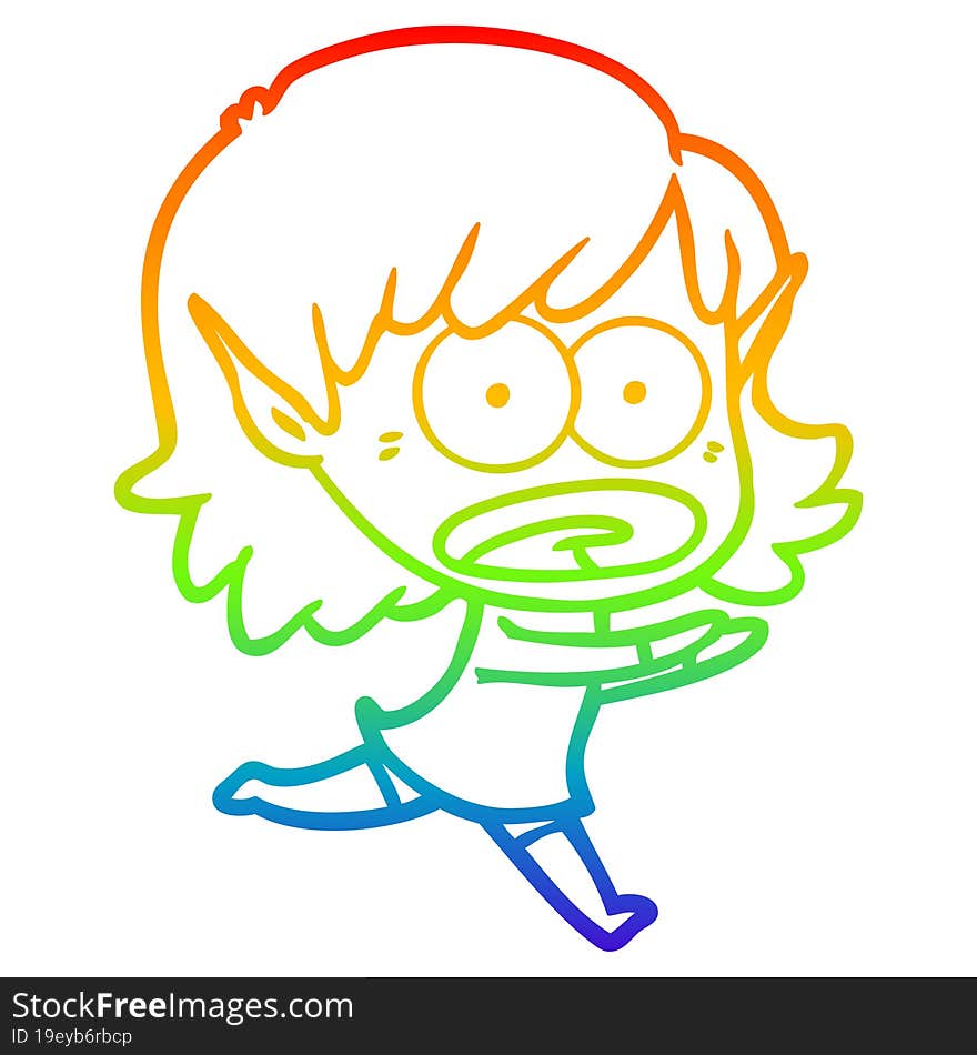 rainbow gradient line drawing cartoon shocked elf girl