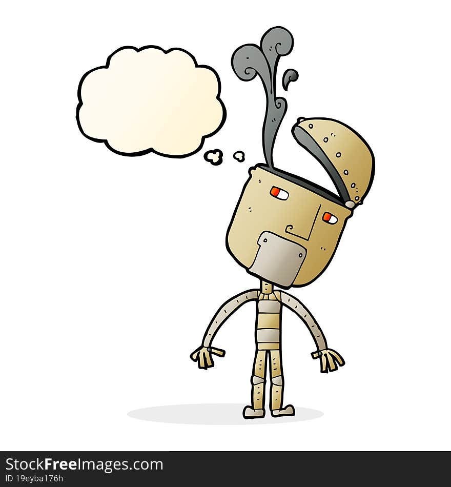 Cartoon Robot With Open Head With Thought Bubble