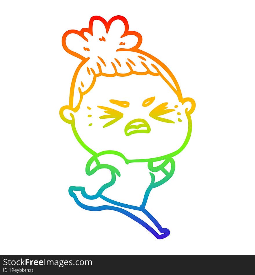 rainbow gradient line drawing of a cartoon angry woman