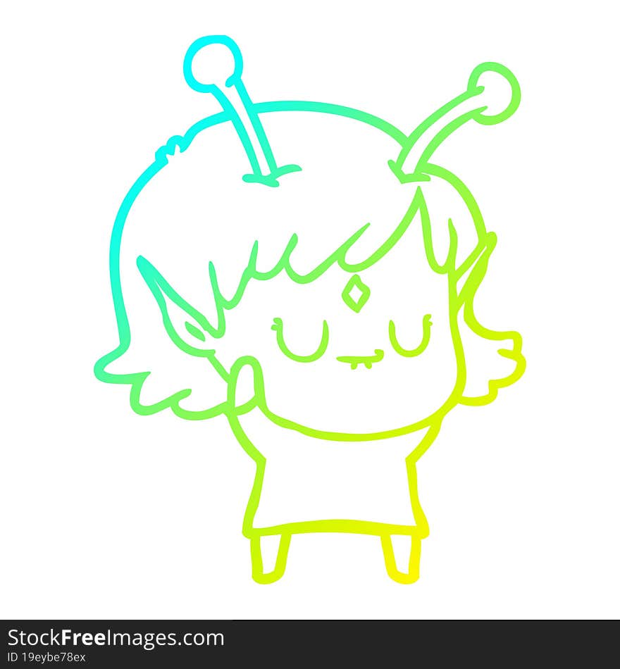 cold gradient line drawing cartoon alien girl