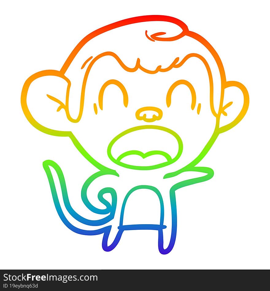 rainbow gradient line drawing shouting cartoon monkey