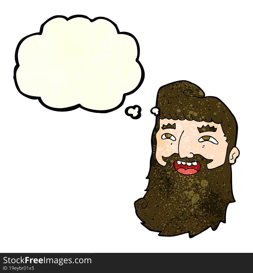 cartoon man with beard laughing with thought bubble