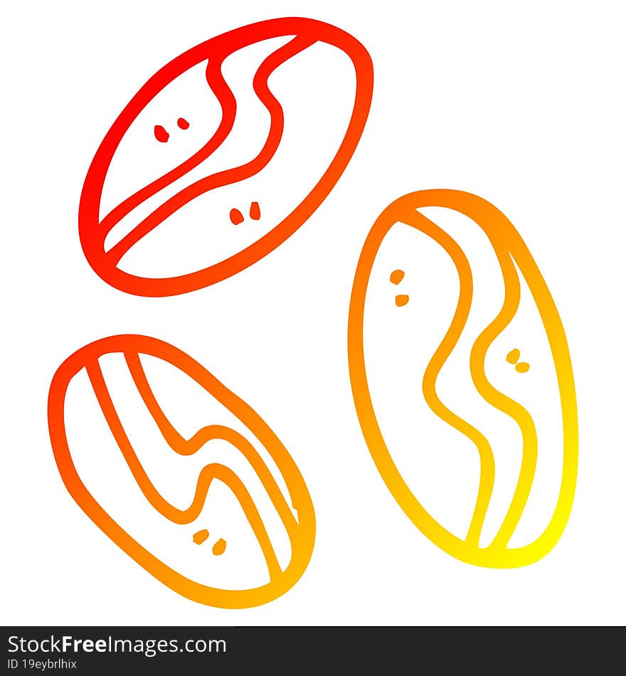 warm gradient line drawing cartoon of coffee beans