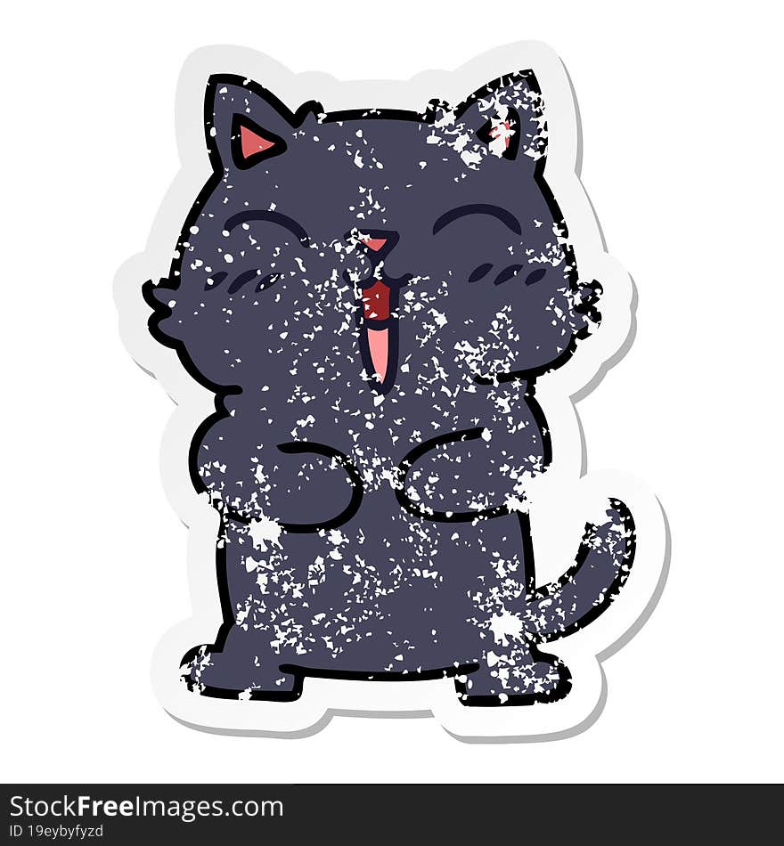 Distressed Sticker Of A Quirky Hand Drawn Cartoon Black Cat