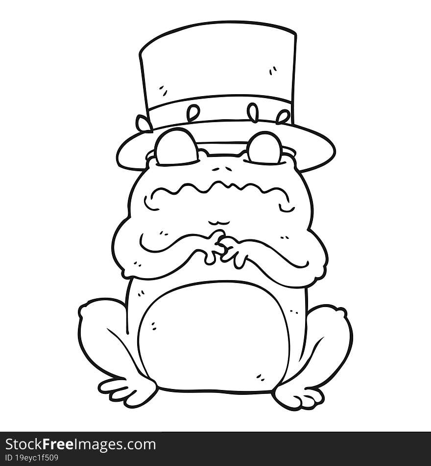 freehand drawn black and white cartoon wealthy toad