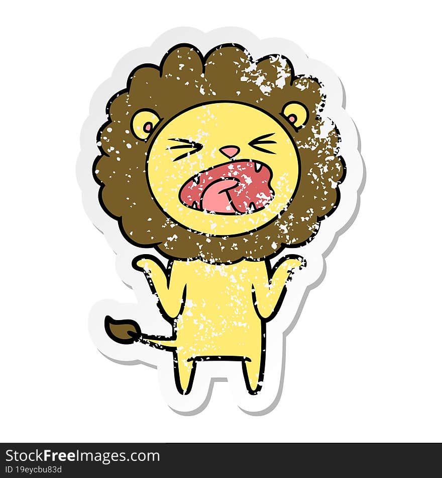 distressed sticker of a cartoon lion