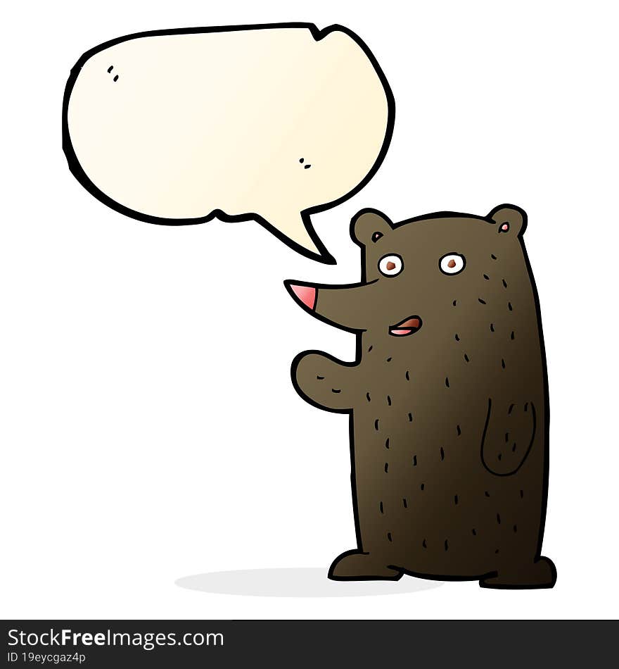 Cartoon Waving Black Bear With Speech Bubble