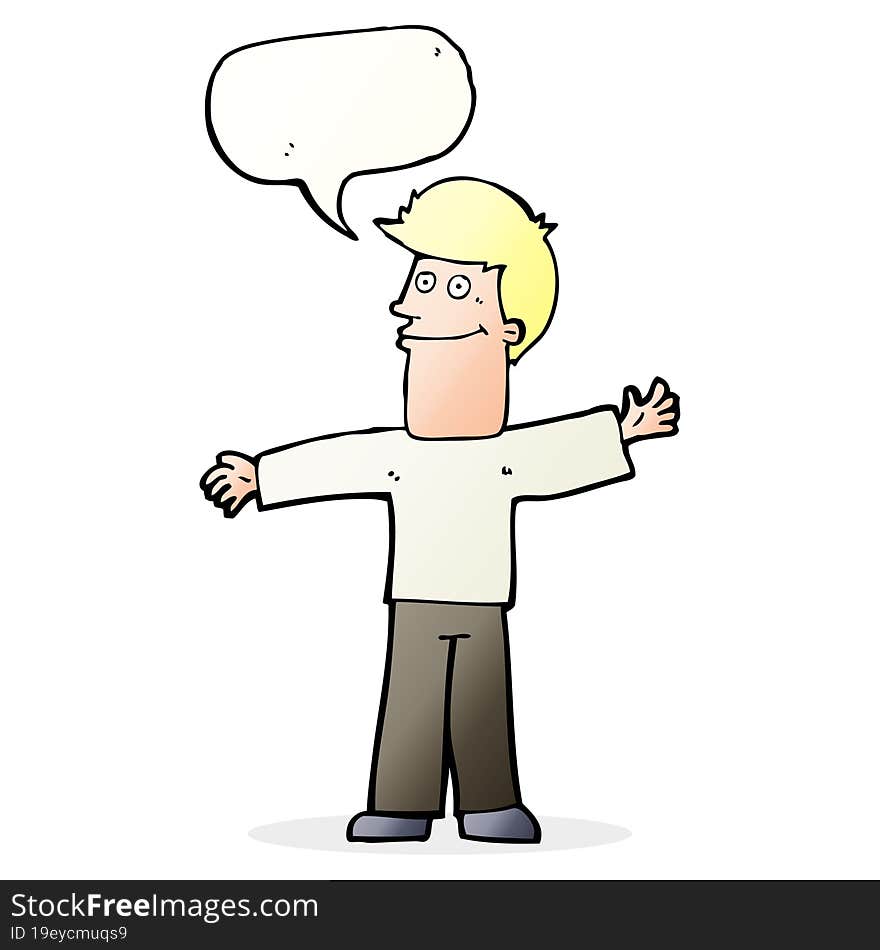 cartoon happy man with speech bubble