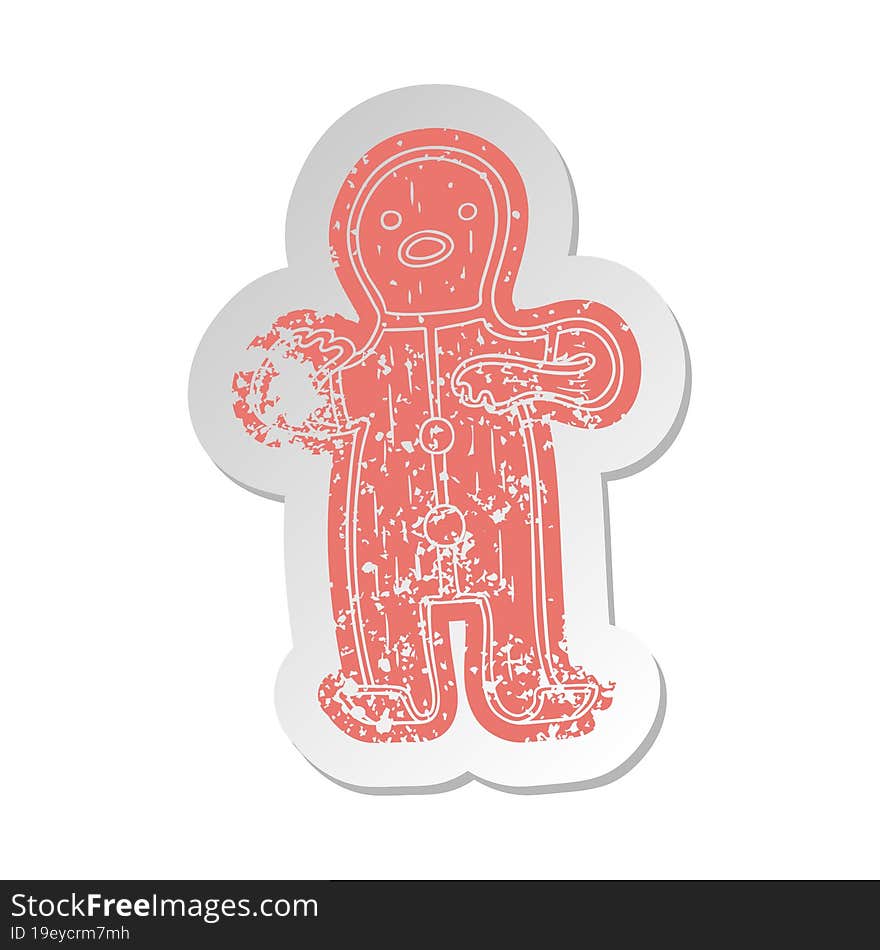 distressed old sticker of a gingerbread man