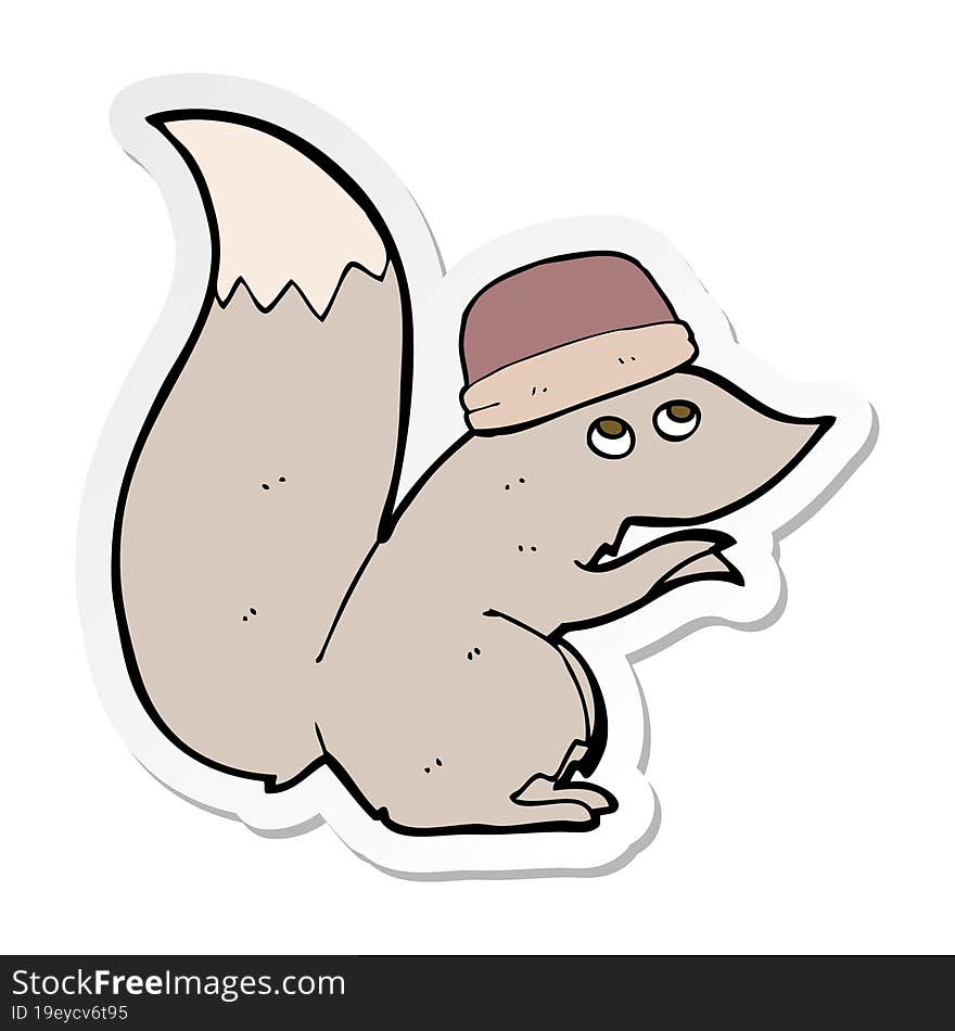 sticker of a cartoon squirrel wearing hat