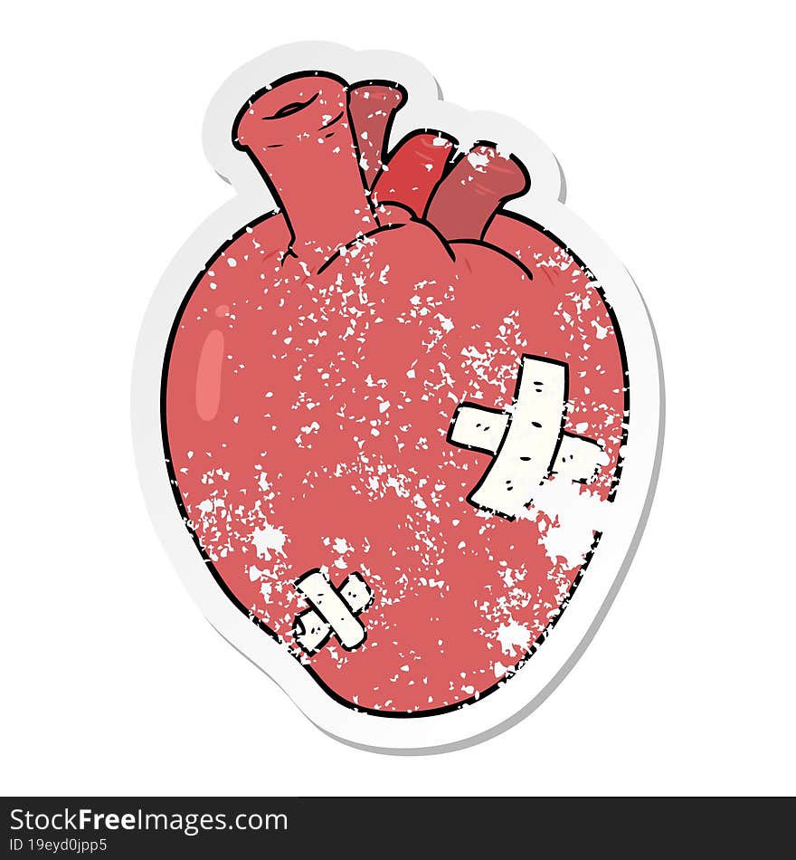 distressed sticker of a cartoon heart