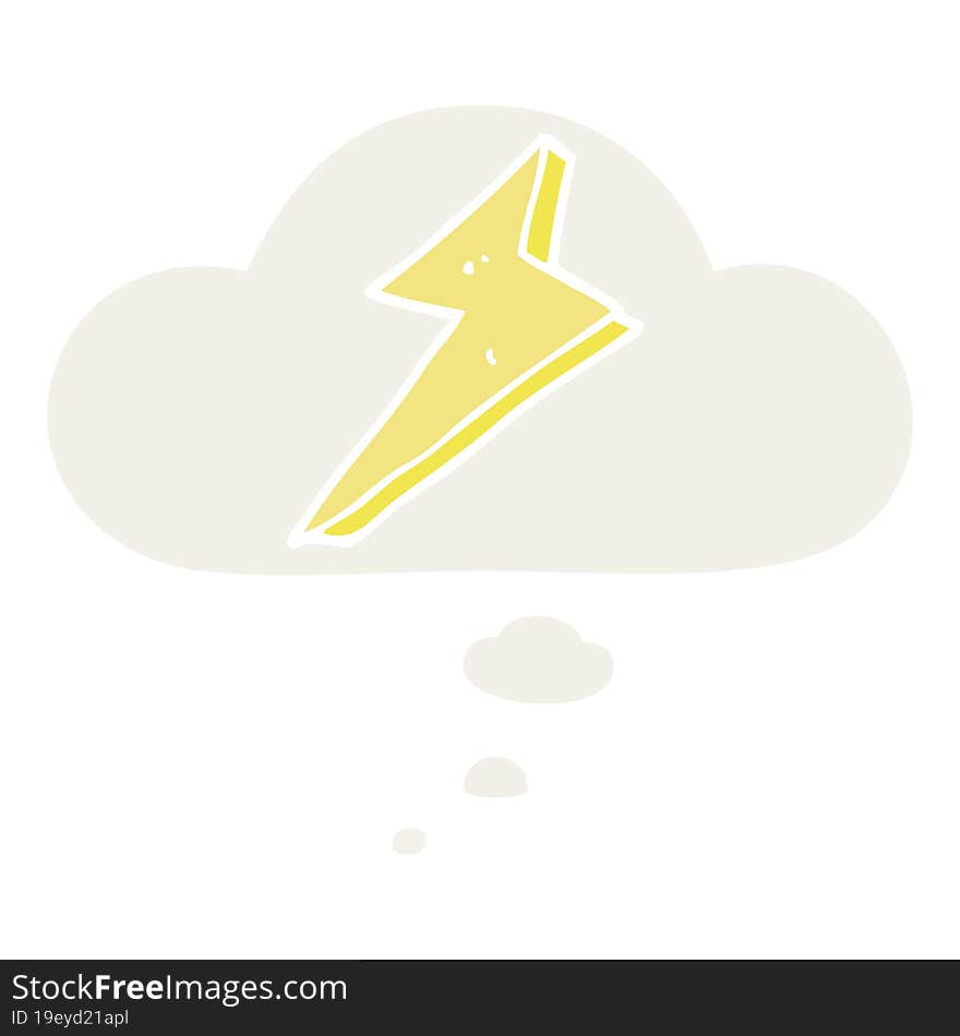 cartoon lightning and thought bubble in retro style