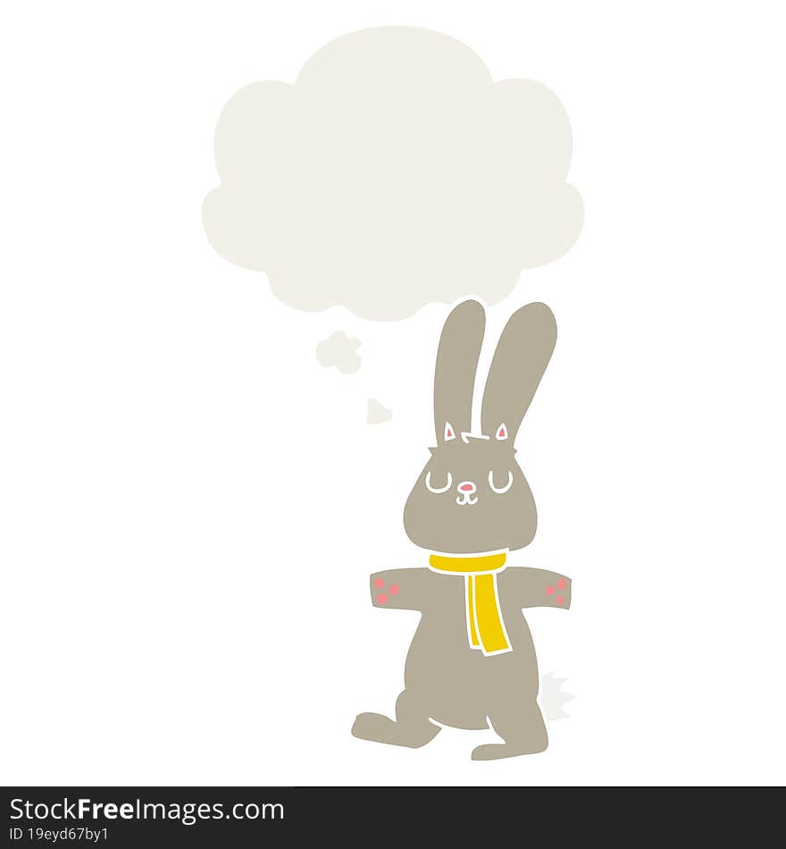 Cartoon Rabbit And Thought Bubble In Retro Style