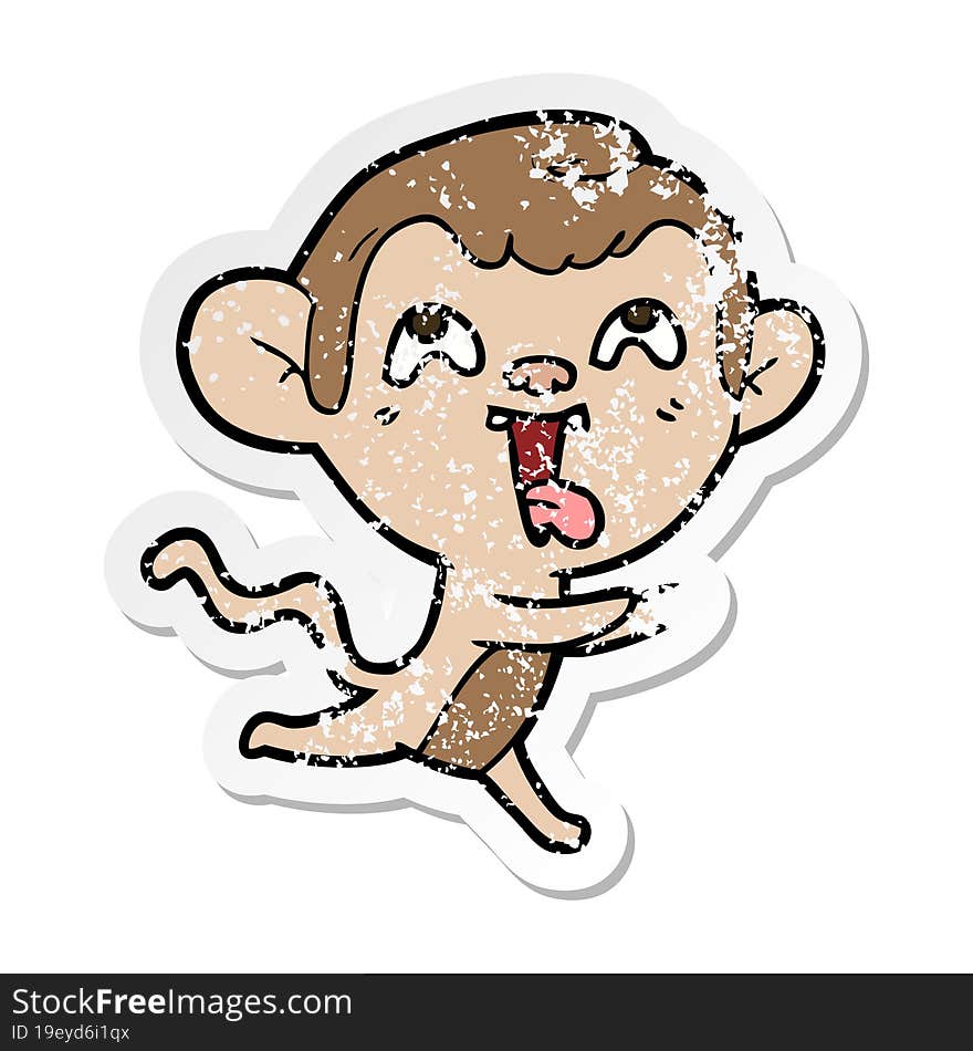 distressed sticker of a crazy cartoon monkey running