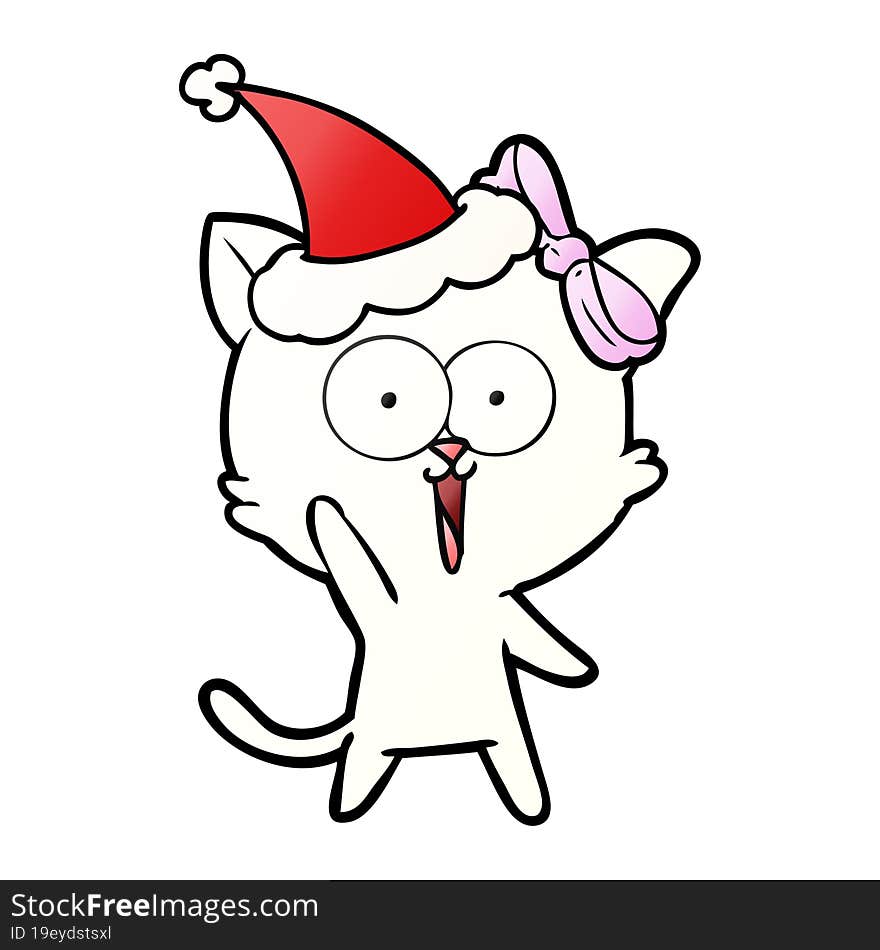 hand drawn gradient cartoon of a cat wearing santa hat