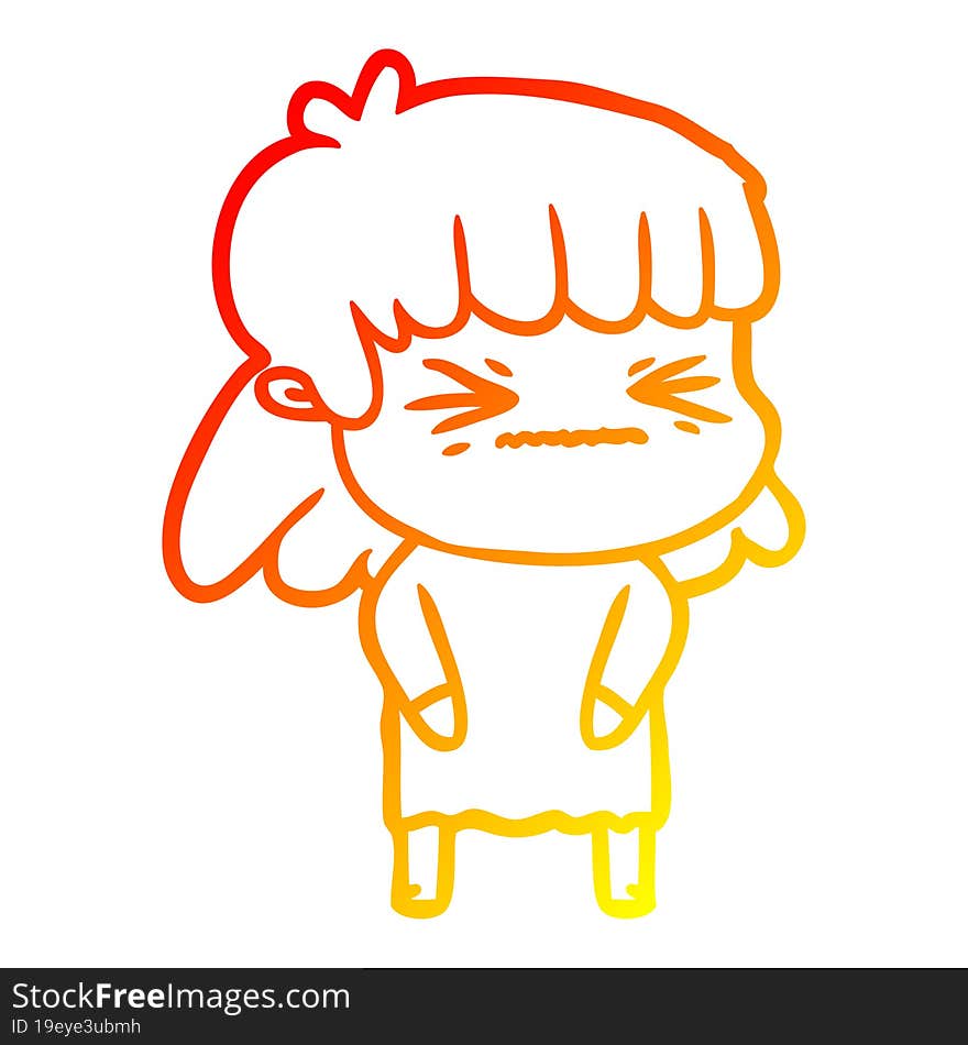 warm gradient line drawing cartoon angry girl