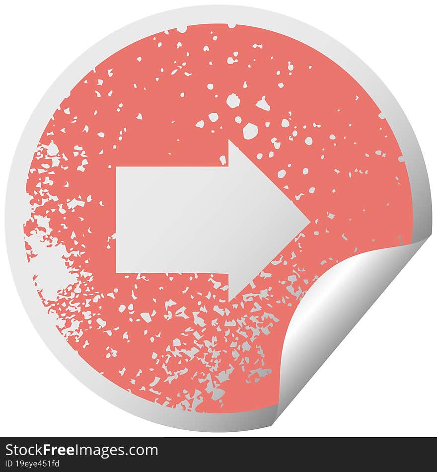 distressed circular peeling sticker symbol of a arrow symbol