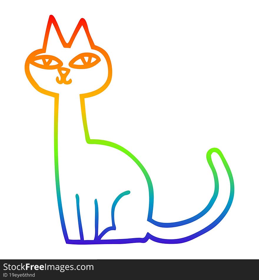 rainbow gradient line drawing of a cartoon cat