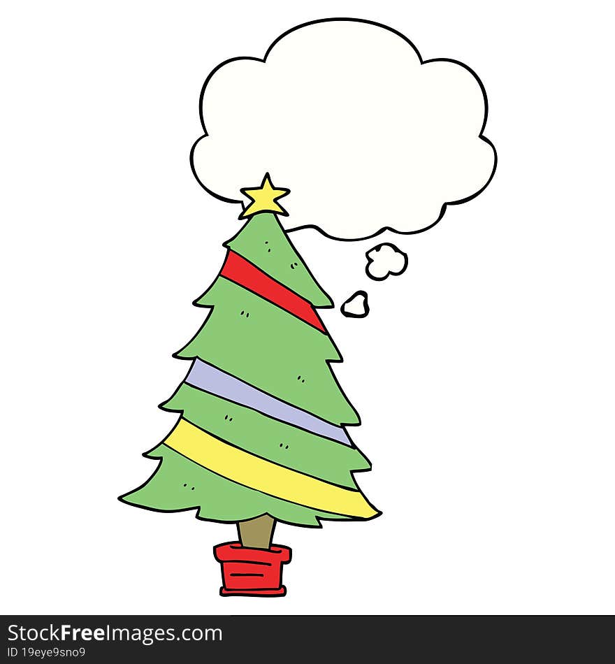 cartoon christmas tree with thought bubble. cartoon christmas tree with thought bubble