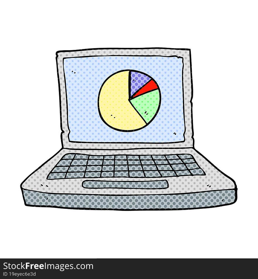 freehand drawn cartoon laptop computer with pie chart