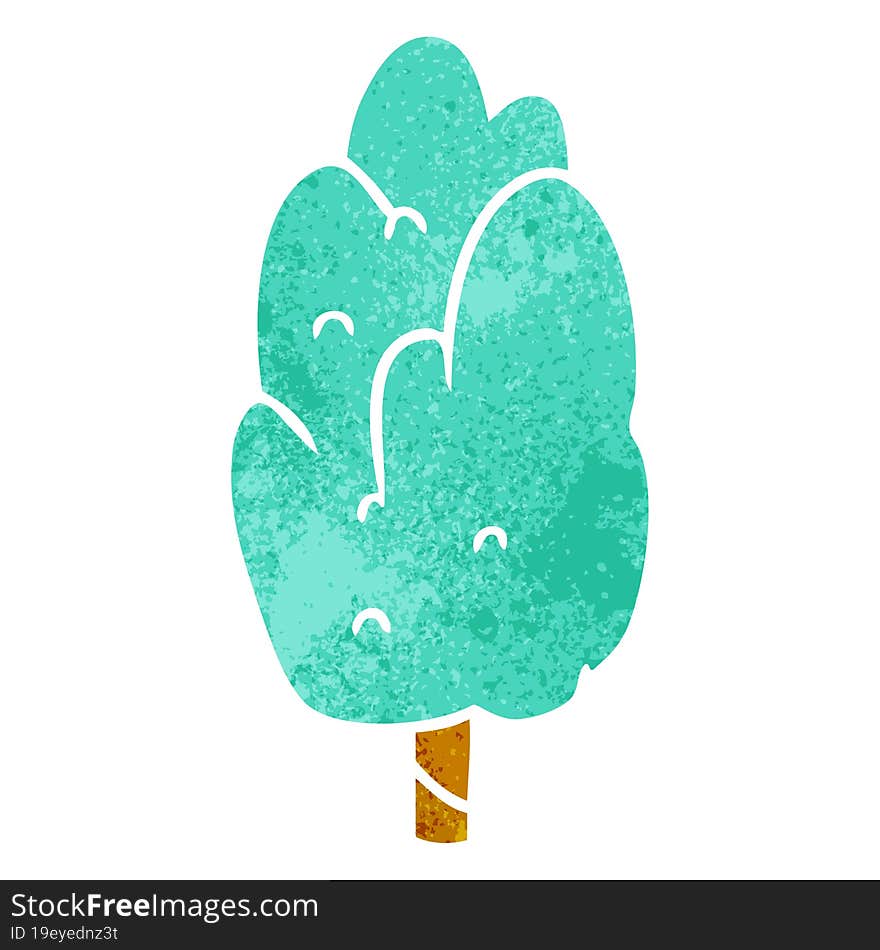 hand drawn retro cartoon doodle single green tree