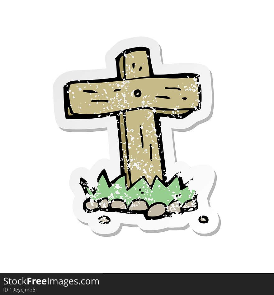 retro distressed sticker of a cartoon wooden cross grave