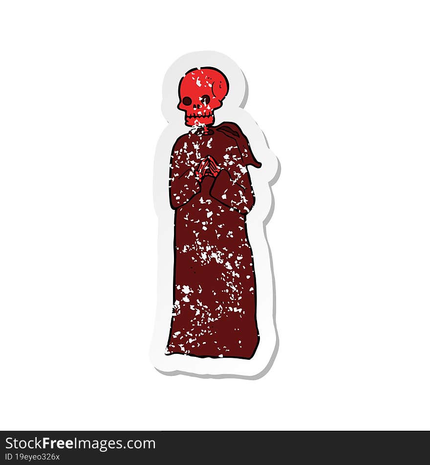 Retro Distressed Sticker Of A Cartoon Spooky Skeleton In Robe