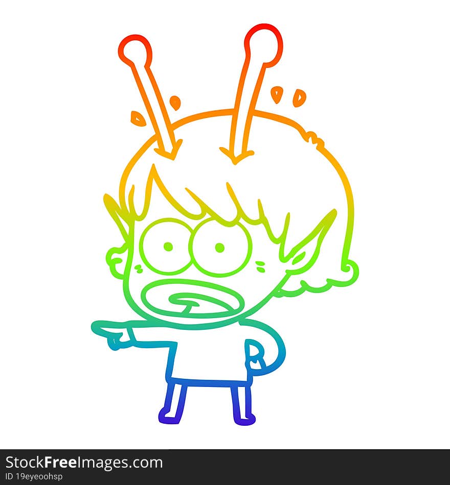 rainbow gradient line drawing cartoon shocked alien girl