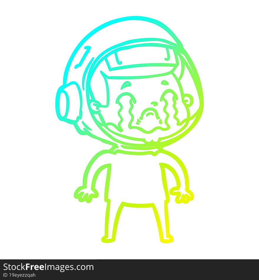 cold gradient line drawing cartoon crying astronaut