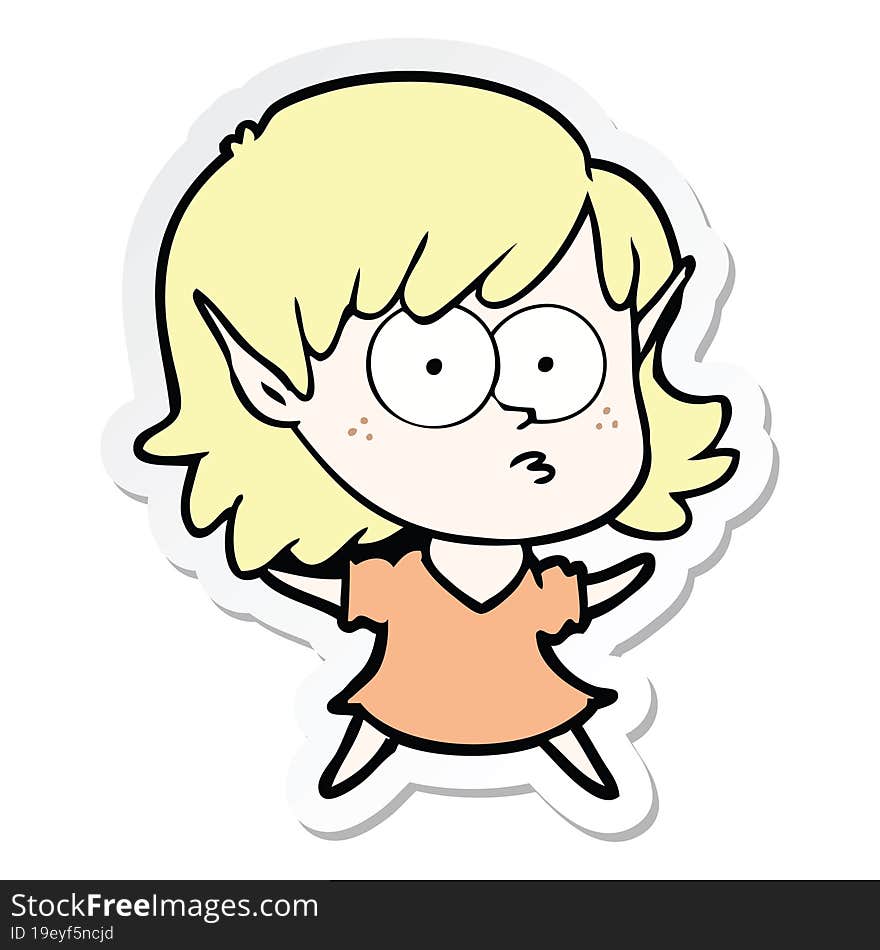 sticker of a cartoon elf girl staring