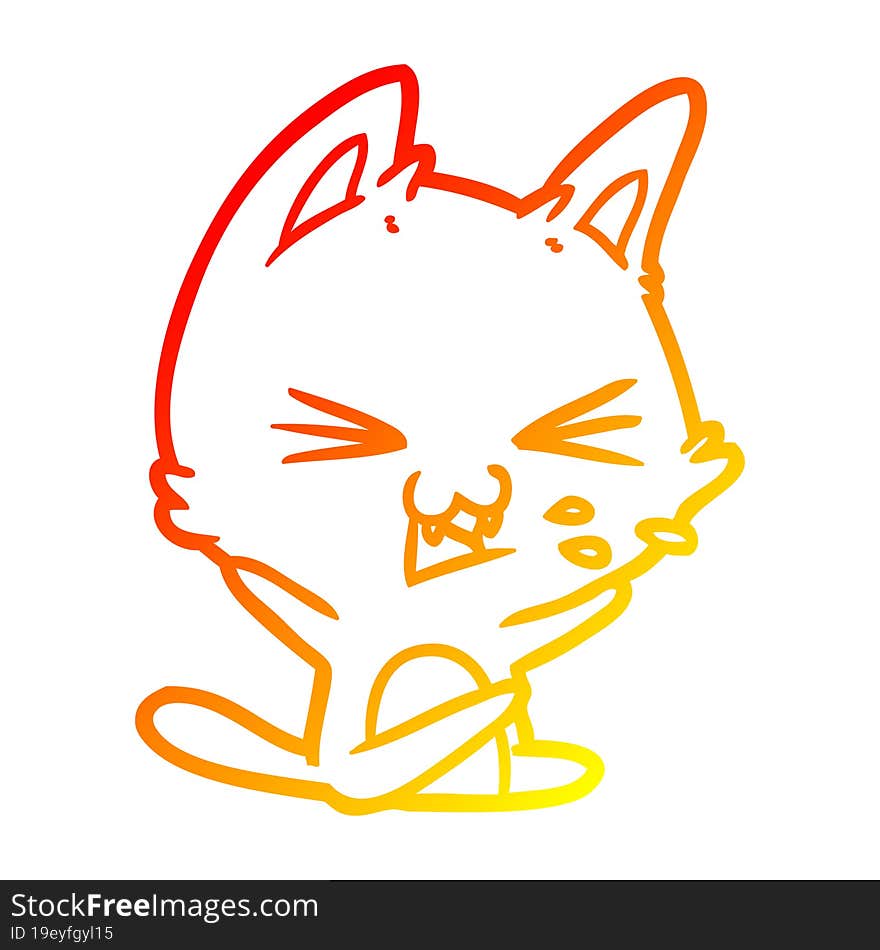 Warm Gradient Line Drawing Cartoon Cat Hissing