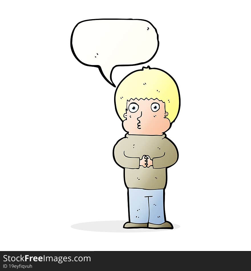 Cartoon Shy Boy With Speech Bubble