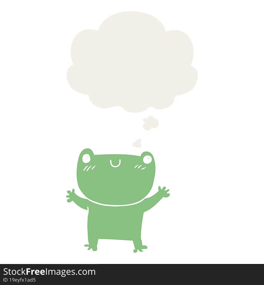 cartoon frog with thought bubble in retro style