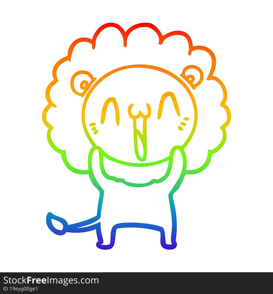 rainbow gradient line drawing of a happy cartoon lion