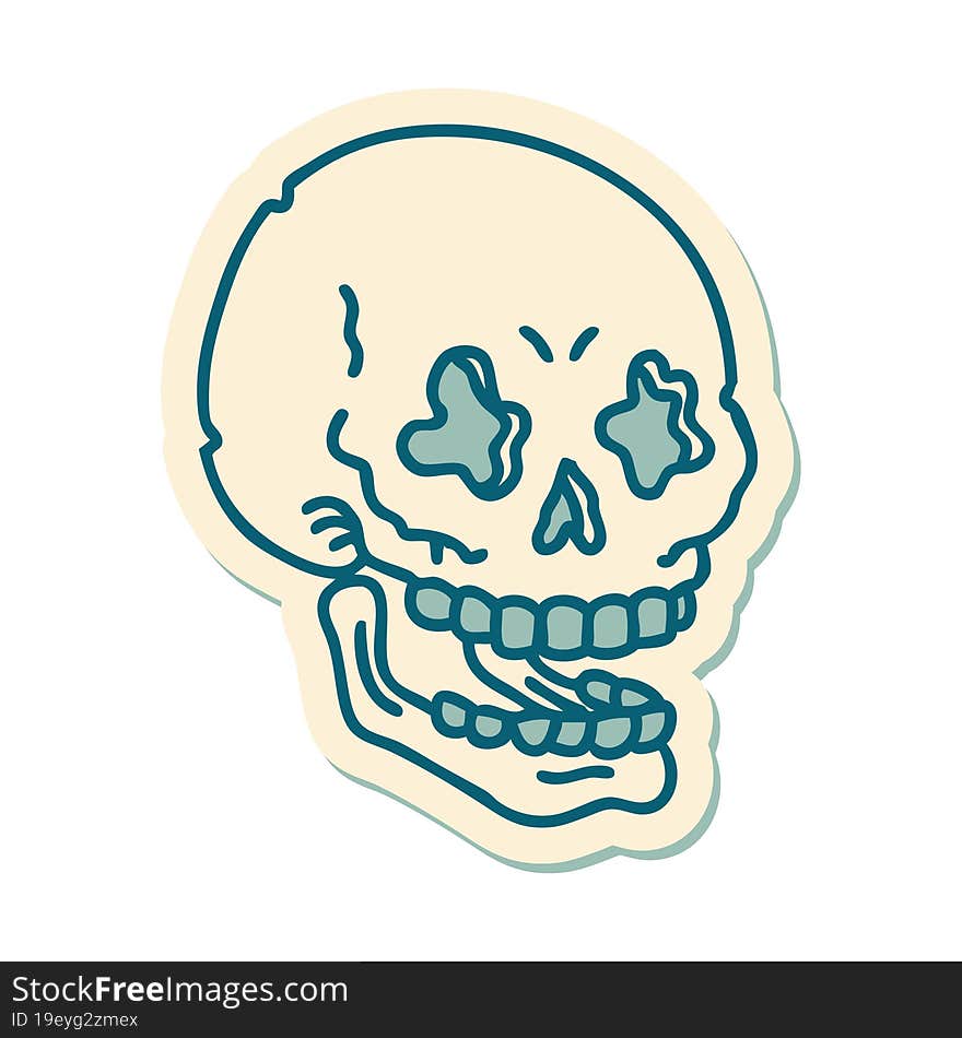 sticker of tattoo in traditional style of a skull. sticker of tattoo in traditional style of a skull