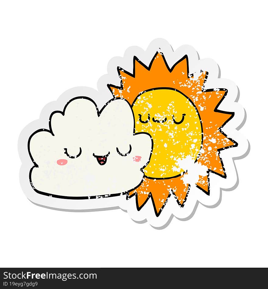 distressed sticker of a cartoon sun and cloud