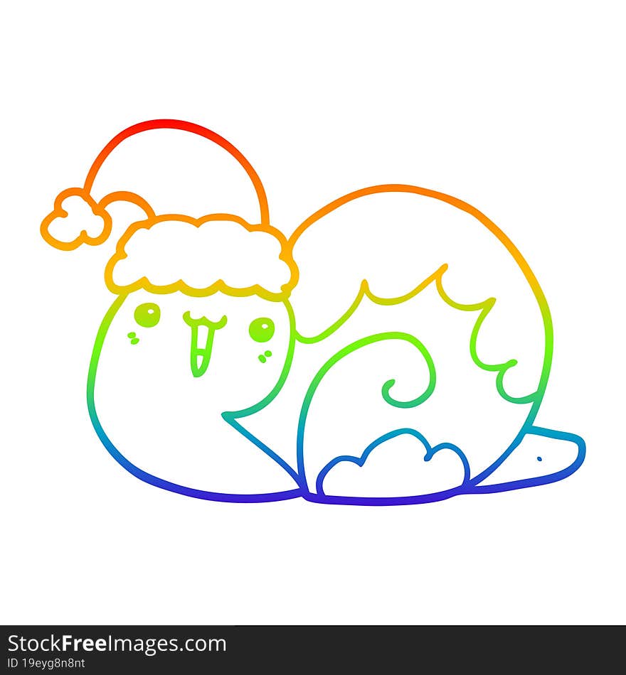 rainbow gradient line drawing of a cute cartoon christmas snail