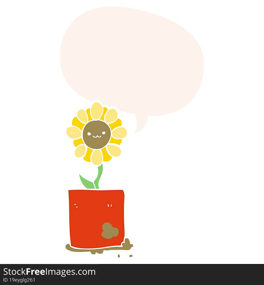 cute cartoon flower and speech bubble in retro style