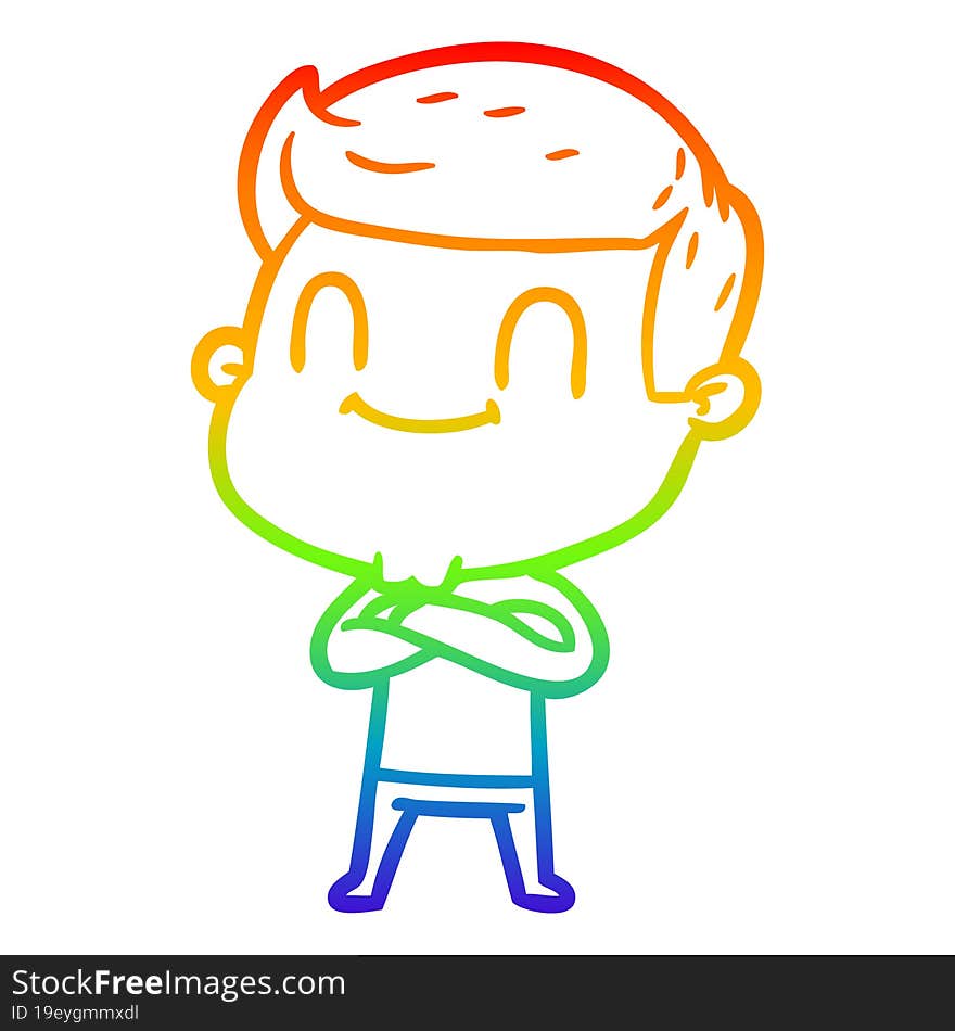 rainbow gradient line drawing of a cartoon friendly man