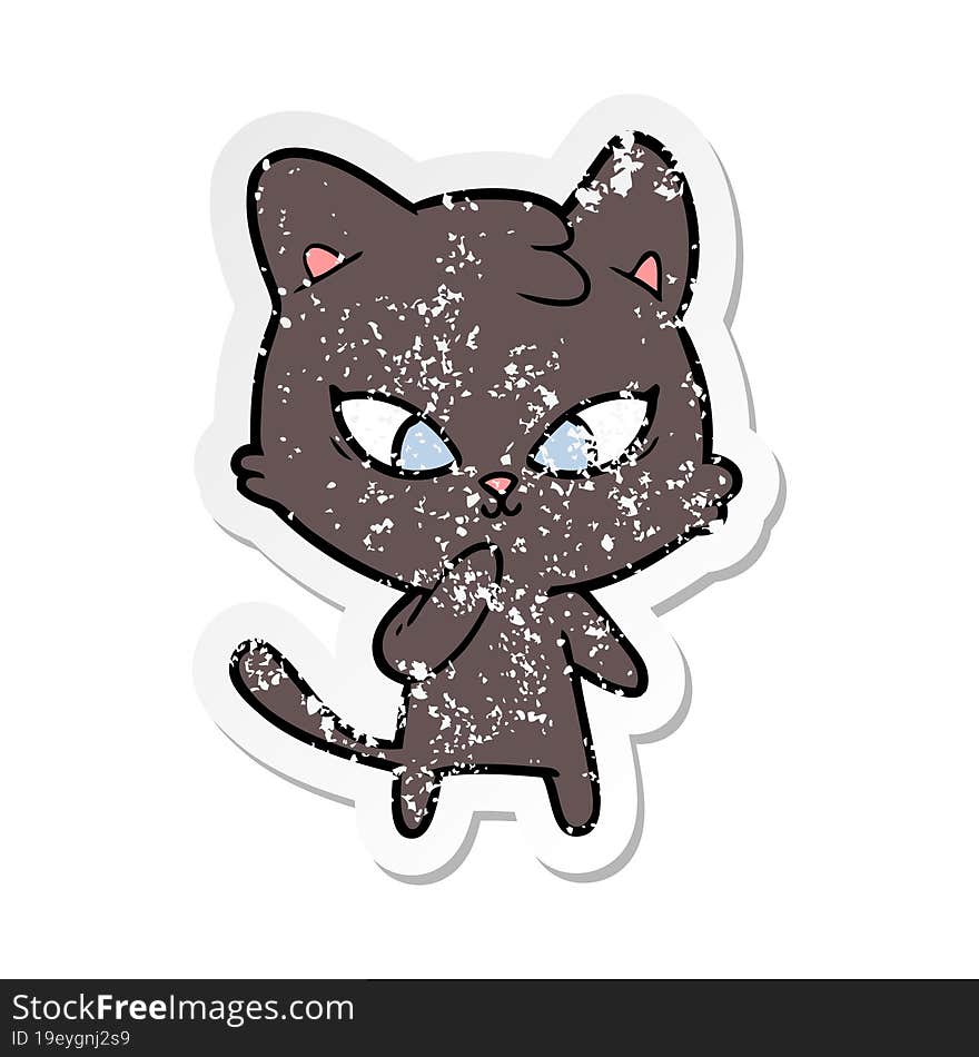 distressed sticker of a cute cartoon cat