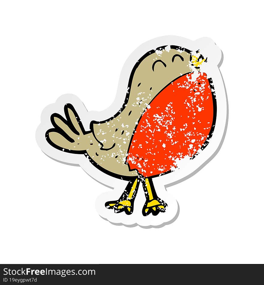 Retro Distressed Sticker Of A Cartoon Christmas Robin