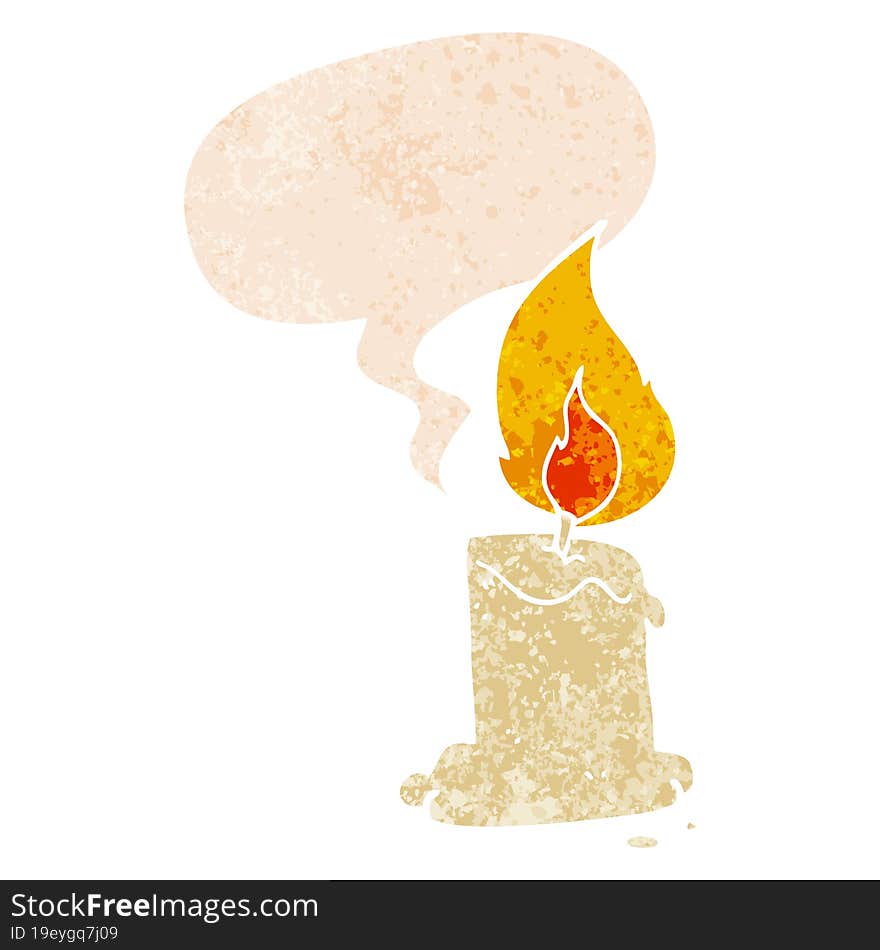 Cartoon Candle And Speech Bubble In Retro Textured Style