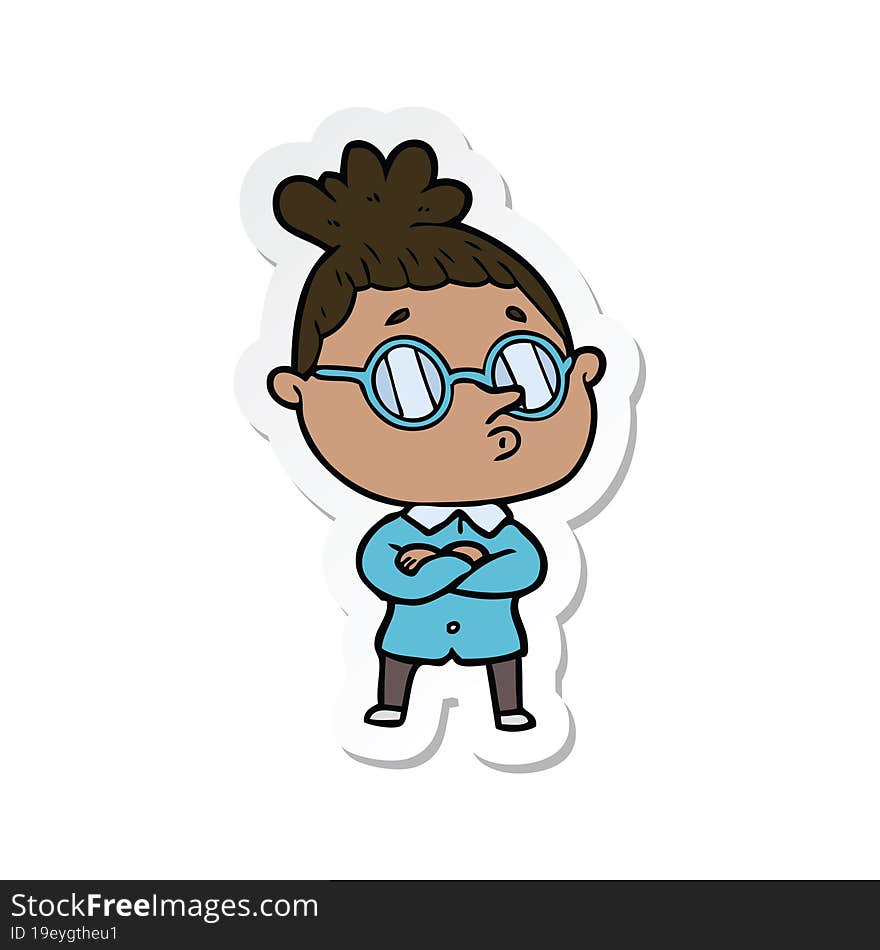 sticker of a cartoon woman wearing glasses