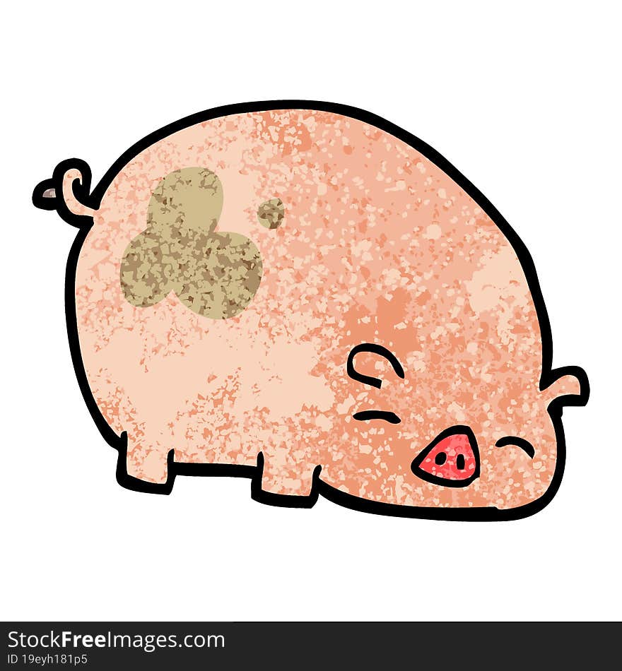 grunge textured illustration cartoon pig