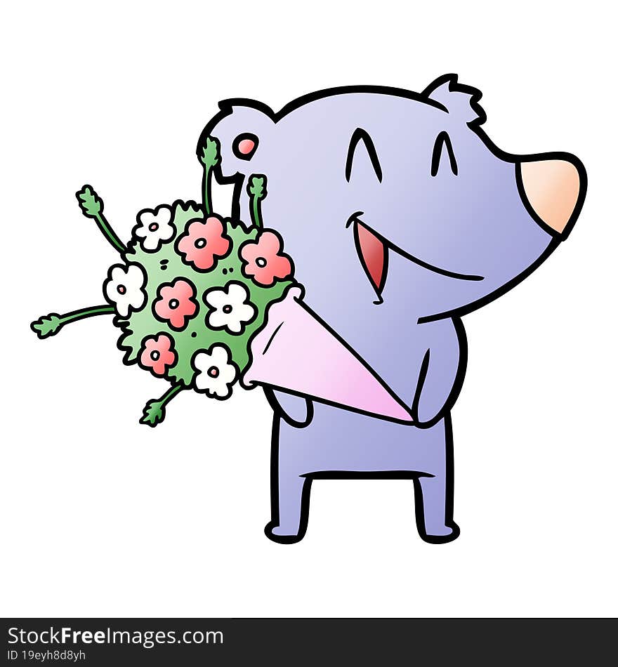 laughing bear cartoon with flowers. laughing bear cartoon with flowers