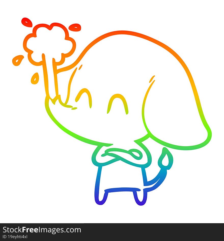 rainbow gradient line drawing cute cartoon elephant spouting water